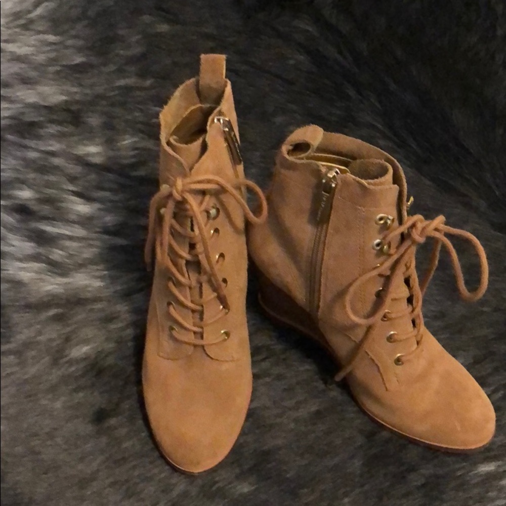 BCBG suede lace-up bootie
